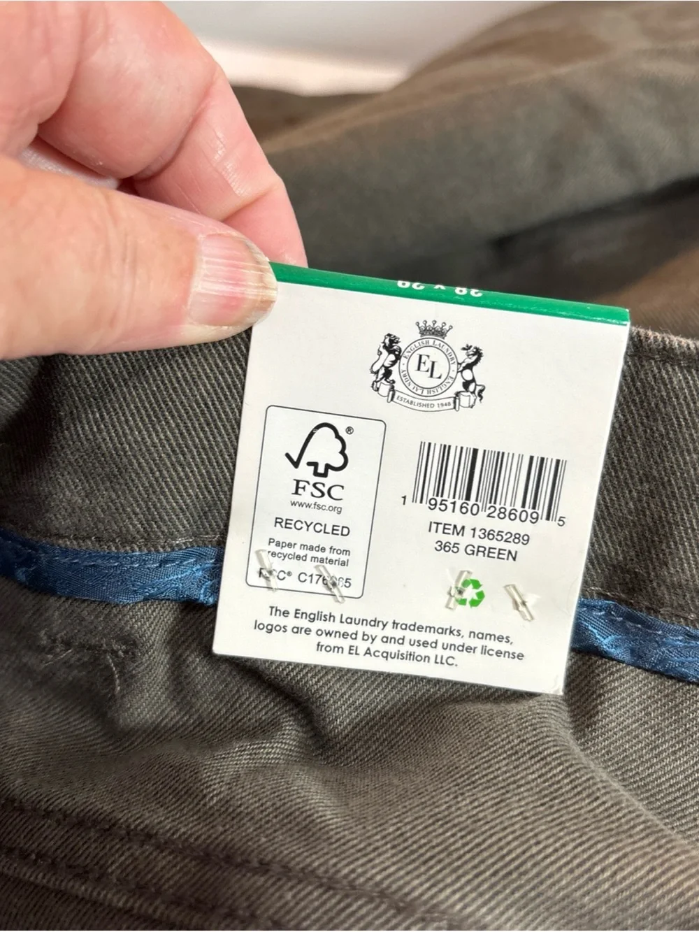 English Laudry Men's Olive Green Straight-Leg Pants. J-52